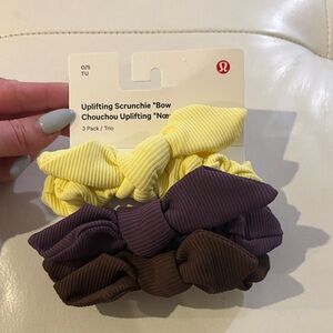Lululemon Yellow, Purple, and Brown Scrunchie Trio